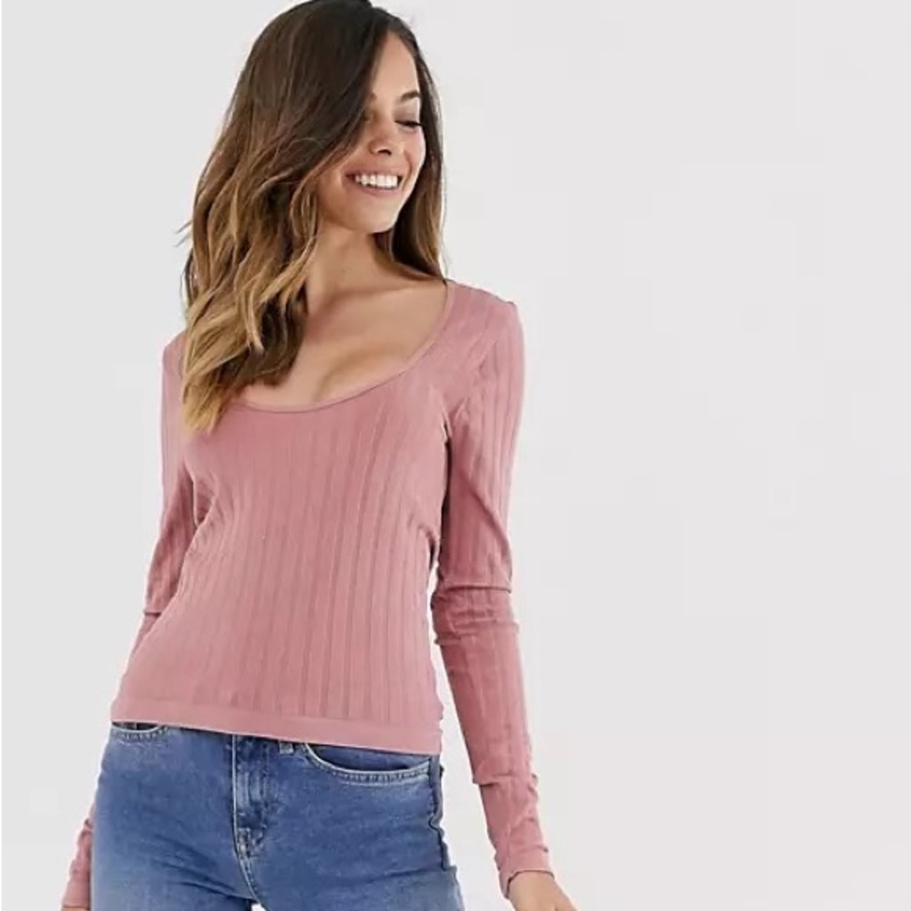 Intimately Free People Lucky You Ribbed Layering Pink Long Sleeve Top Size XS
